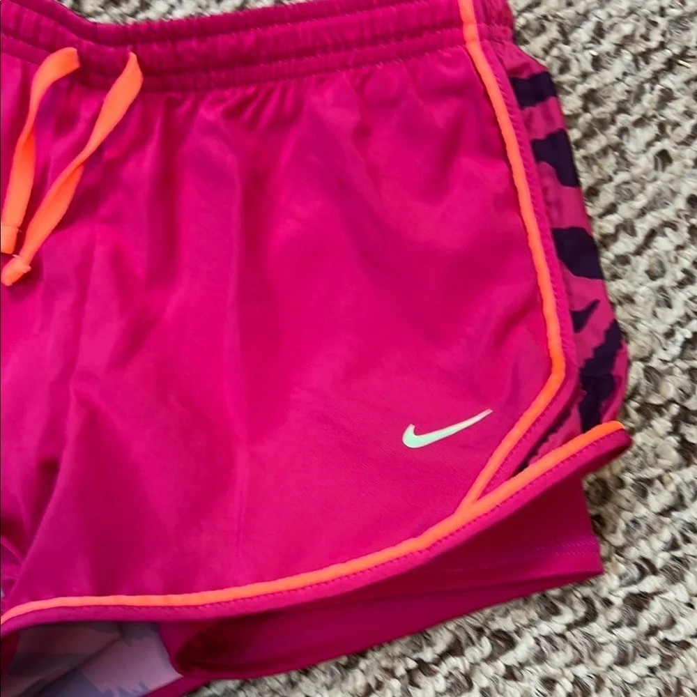 Girls Pink and Purple Athletic Shorts with Orange Trim